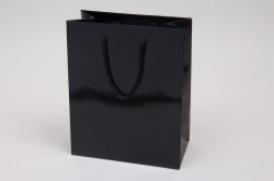 8 x 4 x 10 BLACK GLOSS PAPER EUROTOTE SHOPPING BAGS