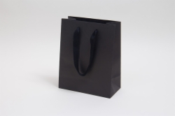 8 x 4 x 10 MATTE BLACK TINTED PAPER EUROTOTES - TWILL RIBBON HANDLES