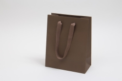 8 x 4 x 10 MATTE CHOCOLATE TINTED PAPER EUROTOTES - TWILL RIBBON HANDLES
