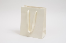 8 x 4 x 10 MATTE IVORY TINTED PAPER EUROTOTES - TWILL RIBBON HANDLES