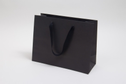 13 x 5 x 10 MATTE BLACK TINTED PAPER EUROTOTES - TWILL RIBBON HANDLES