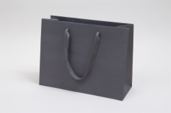 13 x 5 x 10 MATTE CHARCOAL TINTED PAPER EUROTOTES - TWILL RIBBON HANDLES