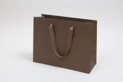 13 x 5 x 10 MATTE CHOCOLATE TINTED PAPER EUROTOTES - TWILL RIBBON HANDLES