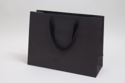 16 x 6 x 12 MATTE BLACK TINTED PAPER EUROTOTES - TWILL RIBBON HANDLES