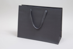 16 x 6 x 12 MATTE CHARCOAL TINTED PAPER EUROTOTES - TWILL RIBBON HANDLES