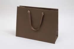 16 x 6 x 12 MATTE CHOCOLATE TINTED PAPER EUROTOTES - TWILL RIBBON HANDLES