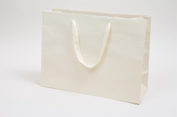 16 x 6 x 12 MATTE IVORY TINTED PAPER EUROTOTES - TWILL RIBBON HANDLES
