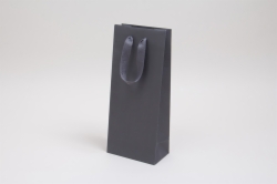 5.5 x 3.5 x 13 MATTE CHARCOAL TINTED PAPER EUROTOTES - TWILL RIBBON HANDLES