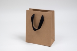 8 x 4 x 10 NATURAL KRAFT PAPER EUROTOTES - BLACK TWILL RIBBON HANDLES