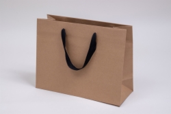 13 x 5 x 10 NATURAL KRAFT PAPER EUROTOTES - BLACK TWILL RIBBON HANDLES