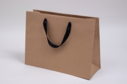 16 x 6 x 12 NATURAL KRAFT PAPER EUROTOTES - BLACK TWILL RIBBON HANDLES