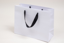 13 x 5 x 10 MATTE WHITE PAPER EUROTOTES - BLACK TWILL RIBBON HANDLES