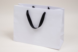 16 x 6 x 12 MATTE WHITE PAPER EUROTOTES - BLACK TWILL RIBBON HANDLES