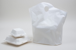 19 x 19 x 10 WHITE PLASTIC WAVETOP TAKEOUT BAGS WITH DIE-CUT HANDLES