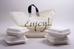 24 x 14 x 11 CREAM “ENJOY” SOFT LOOP HANDLE PLASTIC CARRYOUT BAGS