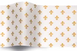 20 x 30 FLEUR DE LIS ON WHITE PRECIOUS METALS TISSUE PAPER