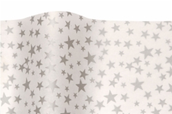 20 x 30 SILVER STARS ON WHITE PRECIOUS METALS TISSUE PAPER
