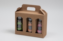 7.5 X 2.375 X 5.875” NATURAL KRAFT WINDOW JAR CARRIER BOXES - 3 JAR
