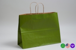 16 x 6 x 12 MATTE GREEN TEA COLOR TINTED KRAFT PAPER SHOPPING BAGS