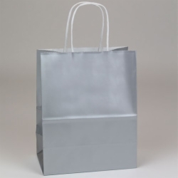 8 x 4.75 x 10.5 SILVER ULTRA GLOSS PAPER SHOPPING BAGS