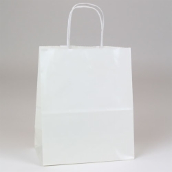 8 x 4.75 x 10.5 WHITE ULTRA GLOSS PAPER SHOPPING BAGS