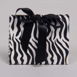 4.5 x 2 x 3.75 ZEBRA PRINT RIBBON TIED PURSE BOXES